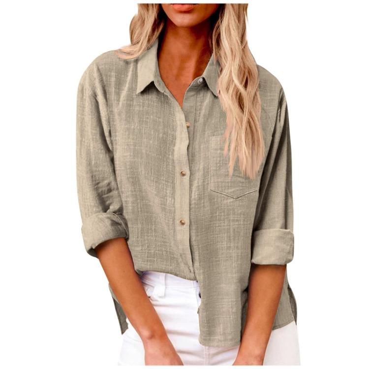Autumn Loose Women Shirt Long Sleeve Casual Button Down Shirt Solid Color Large Size S хаки