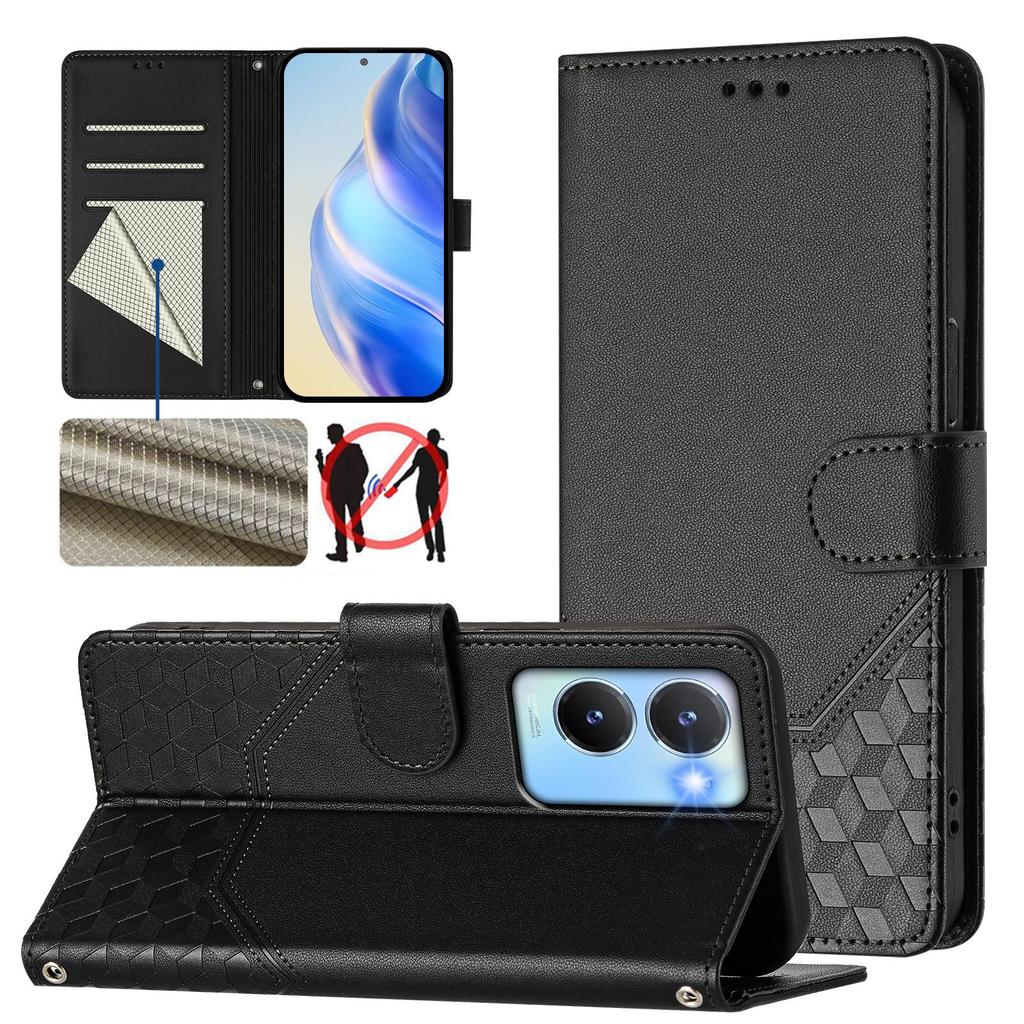 Magnetic Wallet Flip Case for VIVO Y78 Y76 Y33s Honeycomb Leather Cover for Y72 Y70S Y56 Y52S Y51a Y39 Y38 Y35 Y31 Y30 Y29s Y29