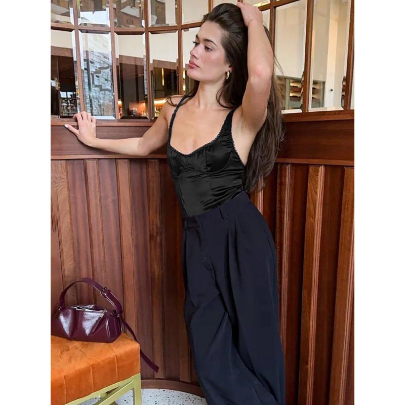 Spring And Summer New Stylish Top For Women, Basic Solid Color Slim-Fit Camisole Girls Sling Tops
