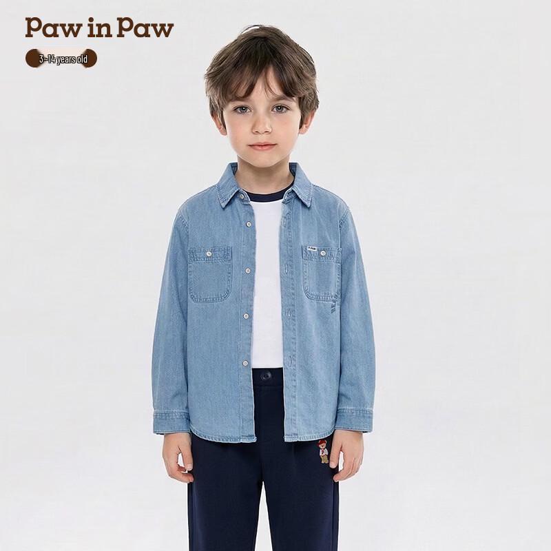 PawinPaw Boy's Cartoon Bear Denim Long-Sleeve Shirt