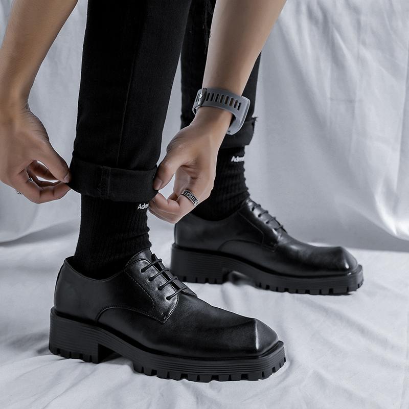 Business Leather Dress Shoe Men Cone Toe Niche Design Fashion Casual Increase Leather Shoes Male Japan Korean Streetwear Commute