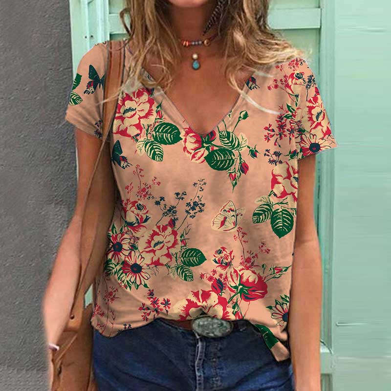 Buy Summer Clothes Women's Fashion Casual V Neck Short Sleeve Tops