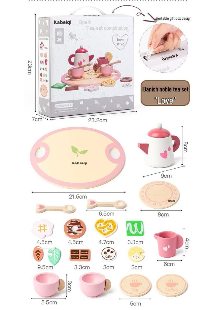 Wooden Tea Set Playhouse: Afternoon Tea Kitchen Toys for Kids Birthday Gift