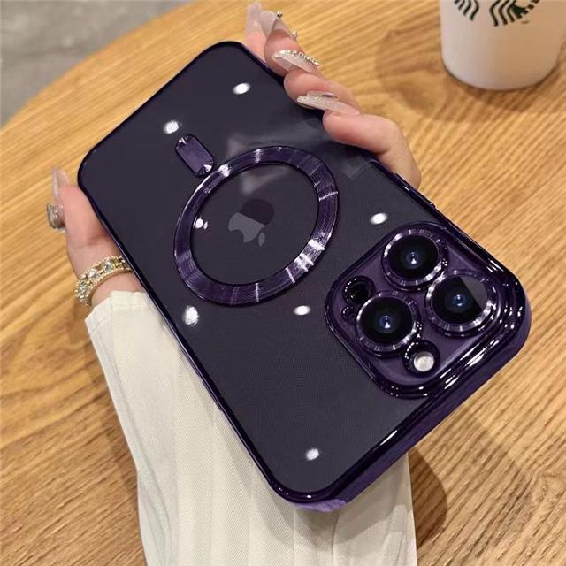 For iPhone 15 16 Pro Max Luxury Magsafe Magnetic Plating Frame Transparent Phone Case For iPhone 11 12 13 14 15 Plus Lens Cover