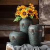 Jingdezhen Retro Ceramic Vase with Blue Copper Ring