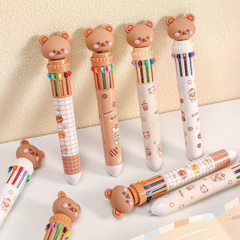 

Little Bear 10-Color Click Ballpoint Pen – Cartoon Design for Students 0.5mm