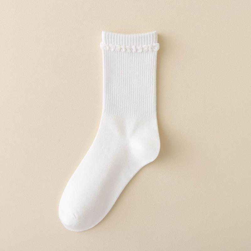 Female Autumn Thin New Lovely Pure Color Bubble Mouth Tube Cotton Socks