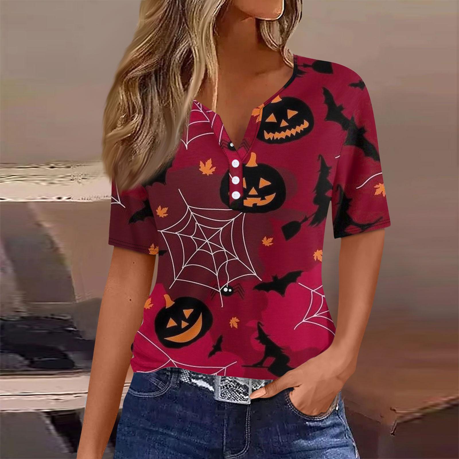 Жен. Футболка Футболка С принтом Пуговицы С короткими рукавами Повседневные Выходные Мода — фото 3