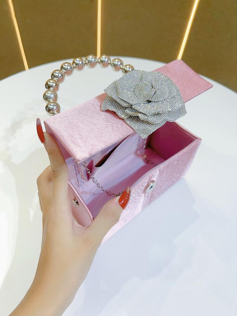 Elegant Polyester Floral Clutch Bag With Rhinestone Embellishments For Evening Events