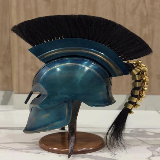 Elmo di Agamennone Ispirato al Film Odyssey – Armatura da Guerriero Greco in Acciaio Blu Fatta a Mano, Cosplay e Esposizione