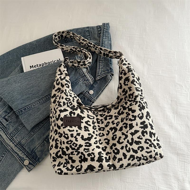 Leopard Print New Fashion Tote Casual Personality Large Capacity Shoulder Leopard Print Shoulder Bag Autumn and Winter Retro Soft Bag