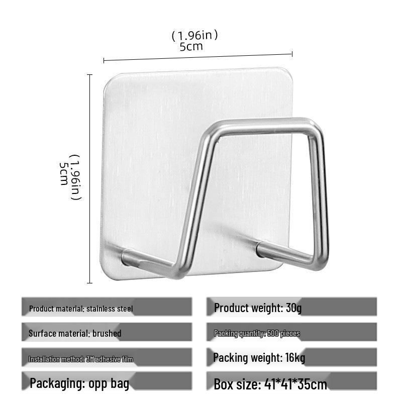 304 Stainless Steel No-Trace Adhesive Hook for Coats and Hats - No-Drill, Single Hook for Bathroom Use