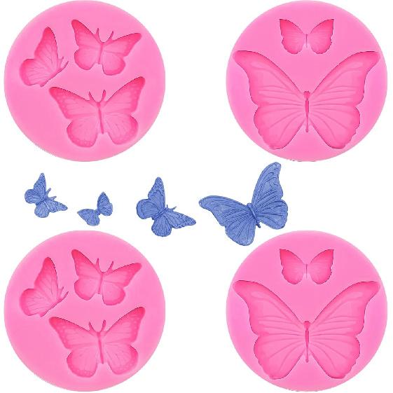 4 Pcs Butterfly Silicone Molds Mini Butterfly Fondant Mold Cute Soap Epoxy Resin Mold Sugarcraft Candy Chocolate Molds for Sugarcraft Cake Decorating