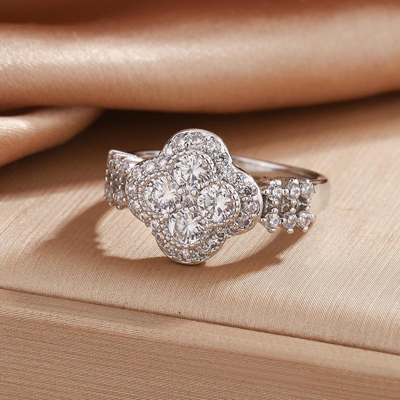 

2026 NEW Moissanite White Plated Diamond - High Quality Ring for Women S925 Silver Engagement Wedding Fine Jewelry Four-Leaf 10