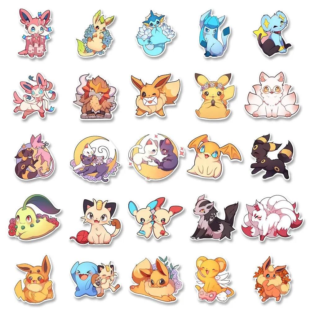 10/30/50pcs Kawaii  Pikachu Eevee Stickers Cute Cartoon Kids Decals Toy Phone Case Luggage Diary Anime Graffiti Sticker