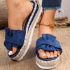 Foreign Trade Large Size Thick-soled Slippers Women's 2025 New Bow Straw Woven Heel Heel Heightening Slippers