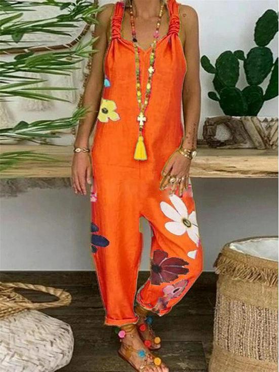 

Свободный повседневный льняной комбинезон большого размера (2021) 4XL