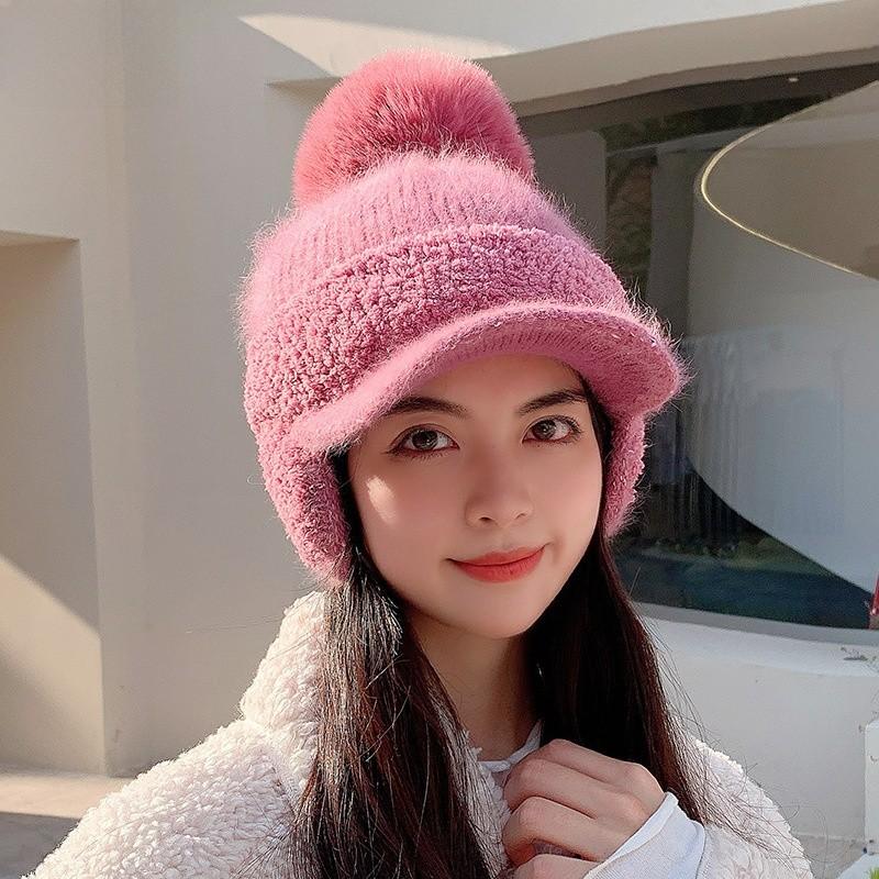 Knitted Baseball Cap For Women With Warmth And Ear Protection For Winter Outdoor Activities