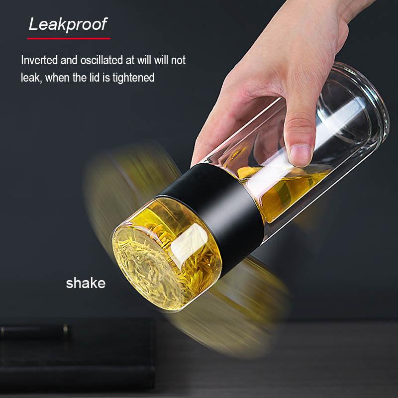 BORREY Skleněná láhev na horký čaj Skleněná láhev s dvojitou stěnou na vodu Creative Tea Skleněná láhev na oddělování vody Láhev na čaj do kanceláře 200 ml