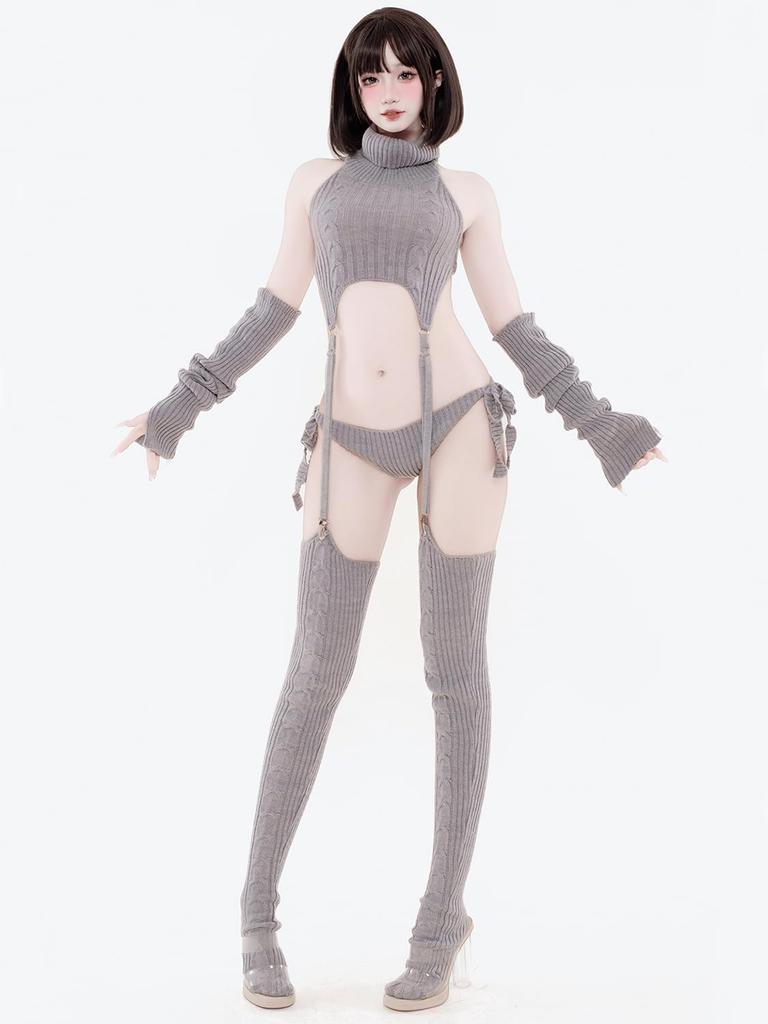 SENMHS Lolita Knit Sexy High Neck Funny Cosplay Dango Girl Arm Socks Virgin-Killing Sweater, Sweater, Fashion, Costume, Style, Women's Top, T-Back,