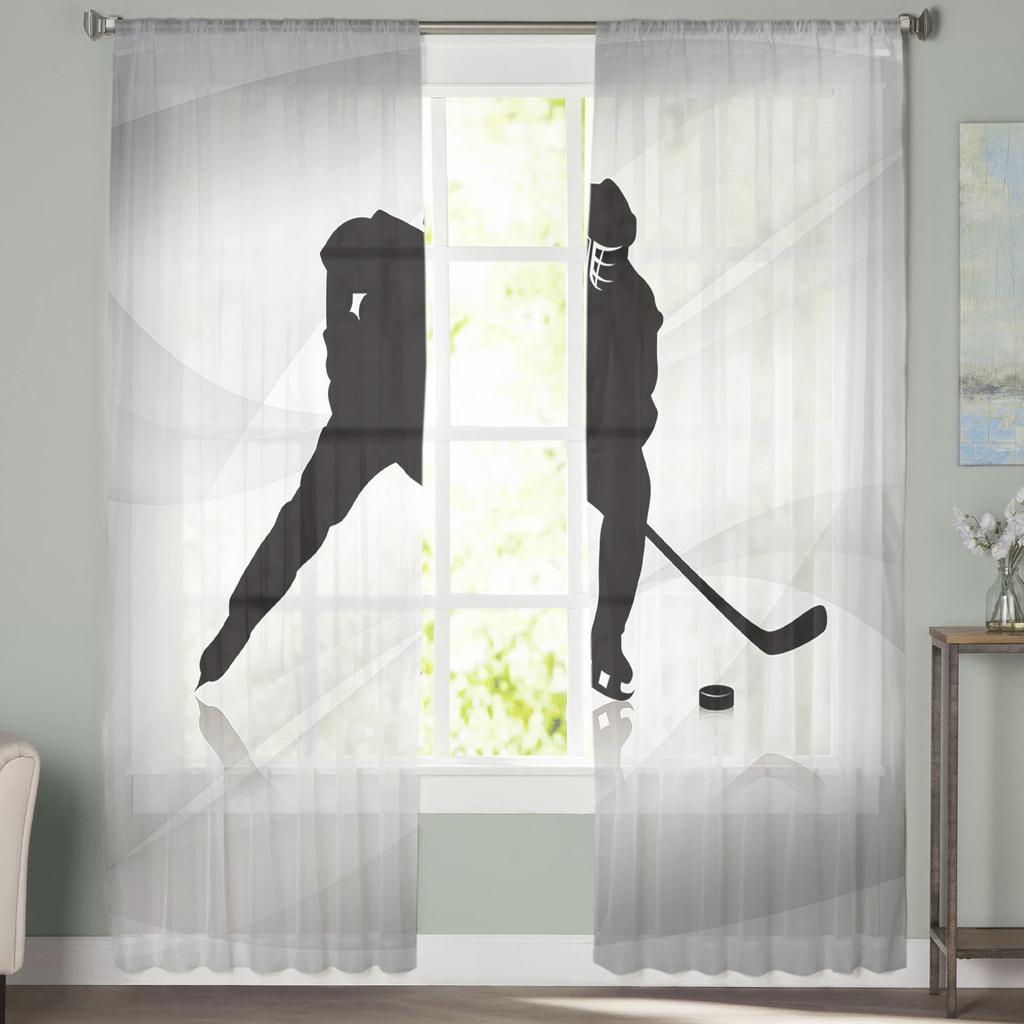 Abstract Hockey Player Modern Curtain For Living Room Transparent Tulle Curtains Window Sheer For The Bedroom Accessories Decor