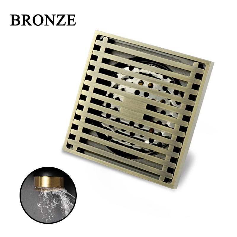 Rose Gold Floor Drain Square 100x100MM Brass Drain Toilet Balcony Bathroom Shower Anti-odor Drains Tile Insert Waste Grates