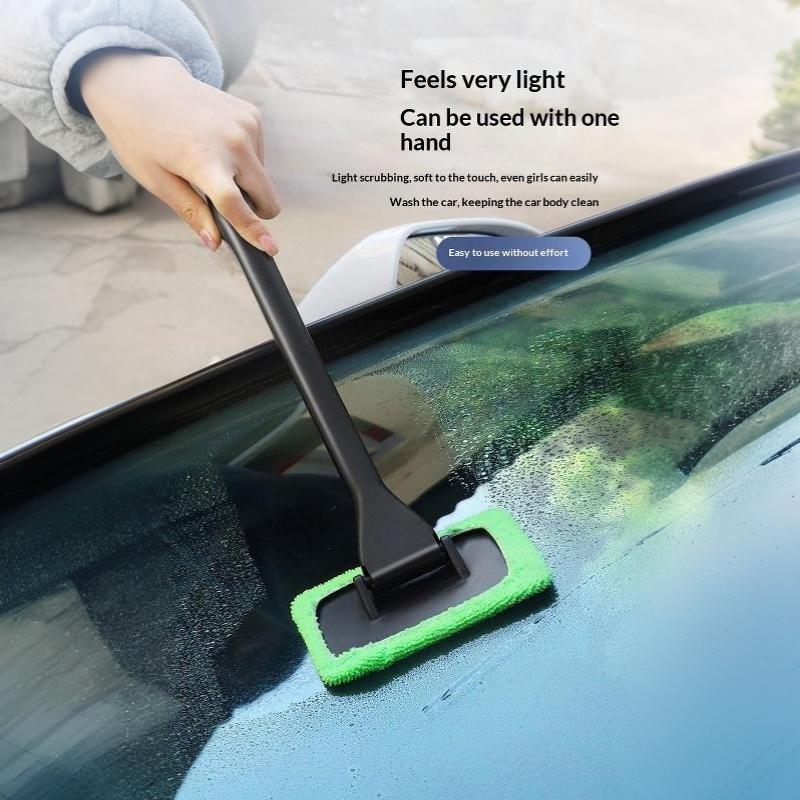 Car Windshield Cleaning Brush With Extended Handle Soft Microfiber Pad Removes Dust Fingerprints In Cars