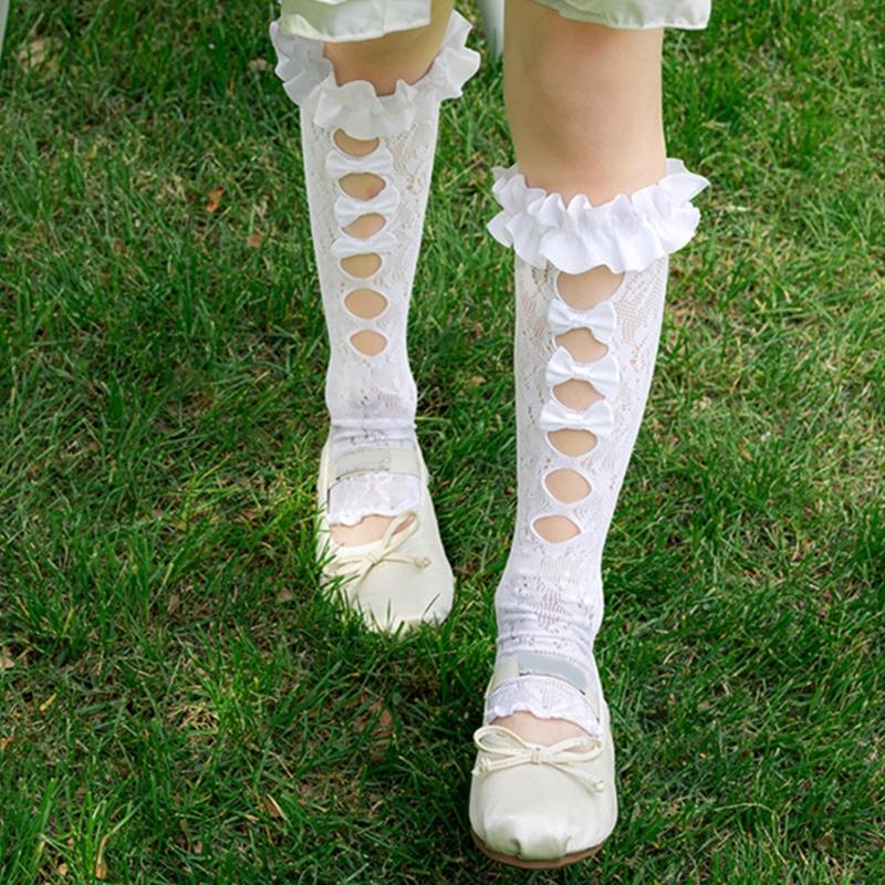 Ballet Inspired Lace Trim Leg Warmer for 3-13Y Girls Stretchy Ribbed Cuffs Soft Combed Cotton Leggings Accessories