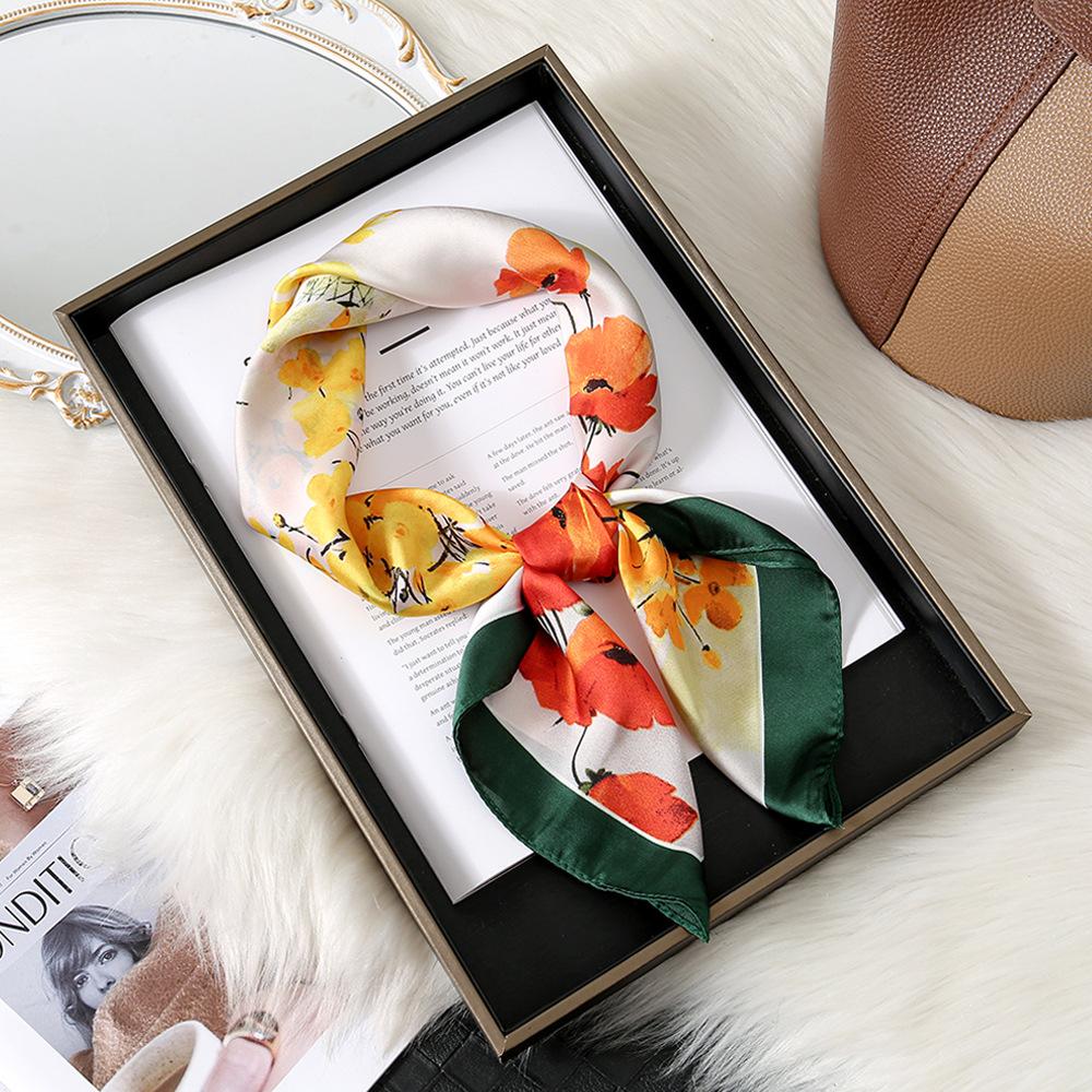 Camellia Flower Simple Silk Scarf Female Shanghai Story Thin Mom High-End Small Square Scarf Scarf