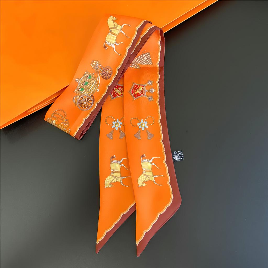 2024 Brand Design Horse Carriage Women Scarf Luxury Silk Scarf Fashion Hair Headband Foulard Skinny Bag Scarves Neckerchief