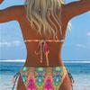 1011 New European and American Split Printing Splicing Neck Women's Split Swimsuit Bikini Suit Sexy