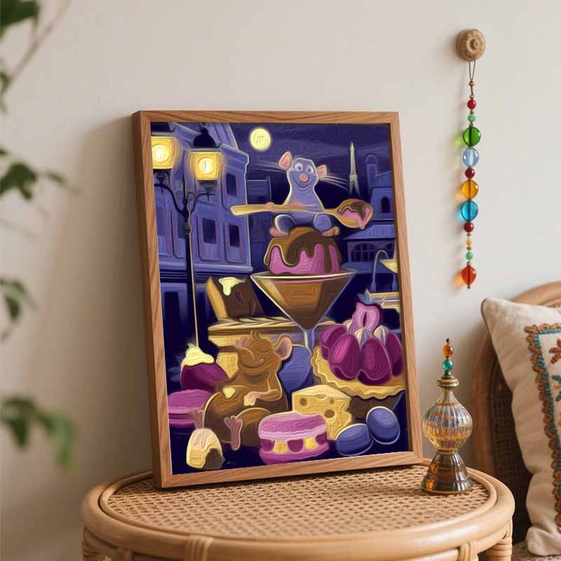 Disney Ratatouille Digital Oil Painting Diy Coloring Handpainted Filling Home Decoration Gift, Cartoon Mouse Paris Food Wall Art Decor