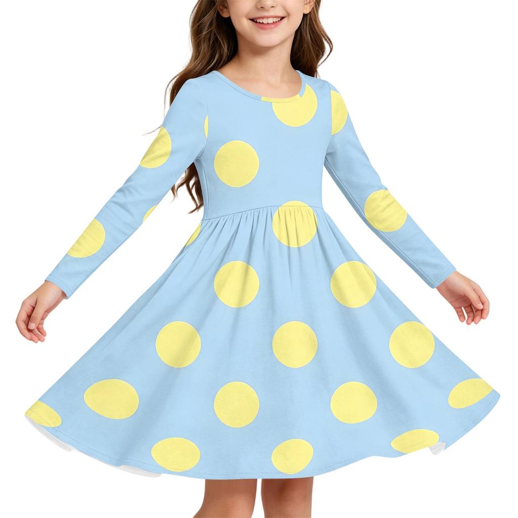 Mädchen Weihnachtsdruck Langarmkleid mit Ärmeln für Feiertagsparty und