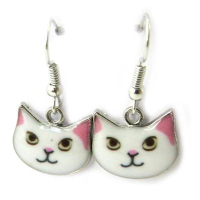 [N4665] - White Pink 'Cats' Earrings