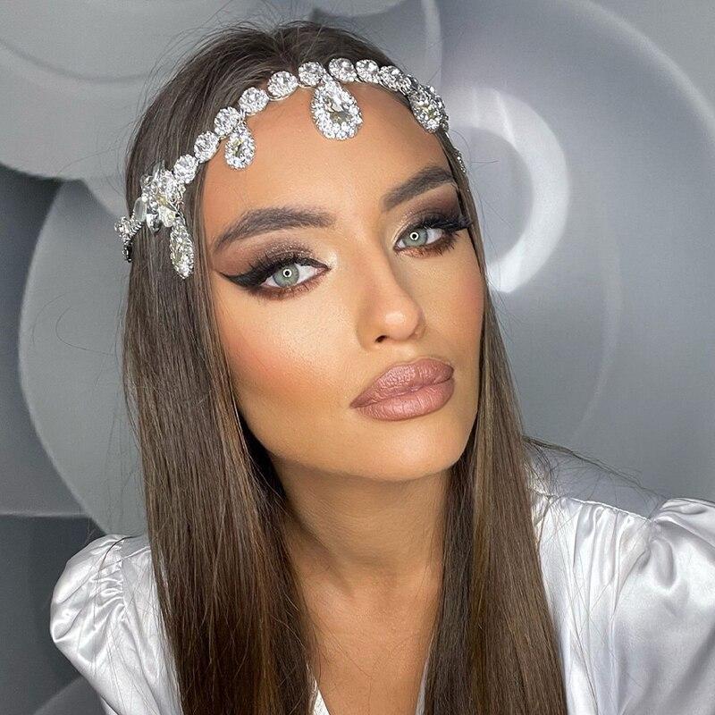 Vintage Trend Rhinestone Head Chain Forehead Headband Indian African Bohemian Hair Accesories Crystal Fringe Tiara Headdress