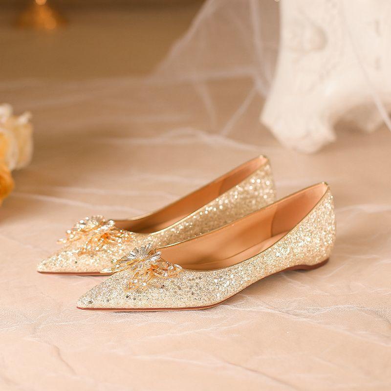 Wedding shoes, flat-soled single shoes are not tired, pregnant women's high-end crystal shoes can usually wear low-heeled bridesmaid shoes 2025 new