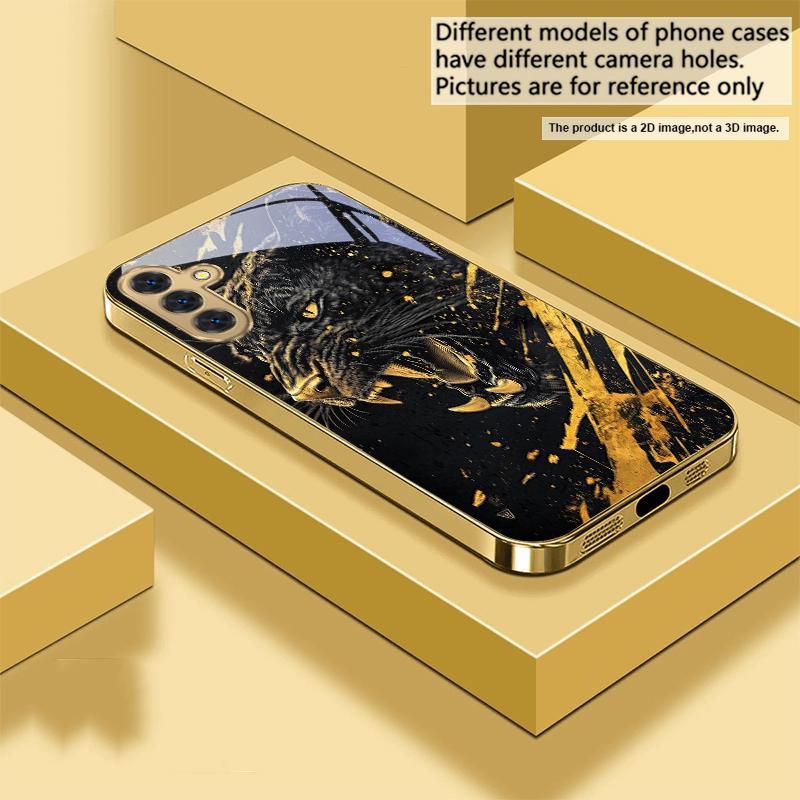 Der ruhige schwarze Panther Für Samsung Galaxy S20 FE S21 S22 S23 Plus S24 Ultra 25Ultra S21+ S9+ S22Plus Goldene Glas-Handyhülle