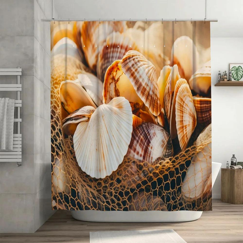 Seashell Bath Curtains Modern Design, Waterproof Fabric for Bathroom Decorations Various Colors Available