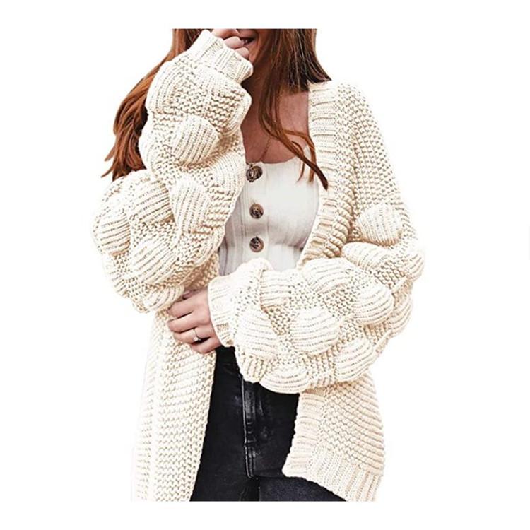Women's knitted sweater cardigan lantern sleeves large size medium and long jacket women's autumn wear