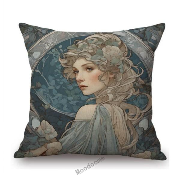 Mucha Style Floral Princess Girl Pink Purple Blue Pretty Flower Daughter Room Decoration Sofa Pillow Case Spring Cushion Cover