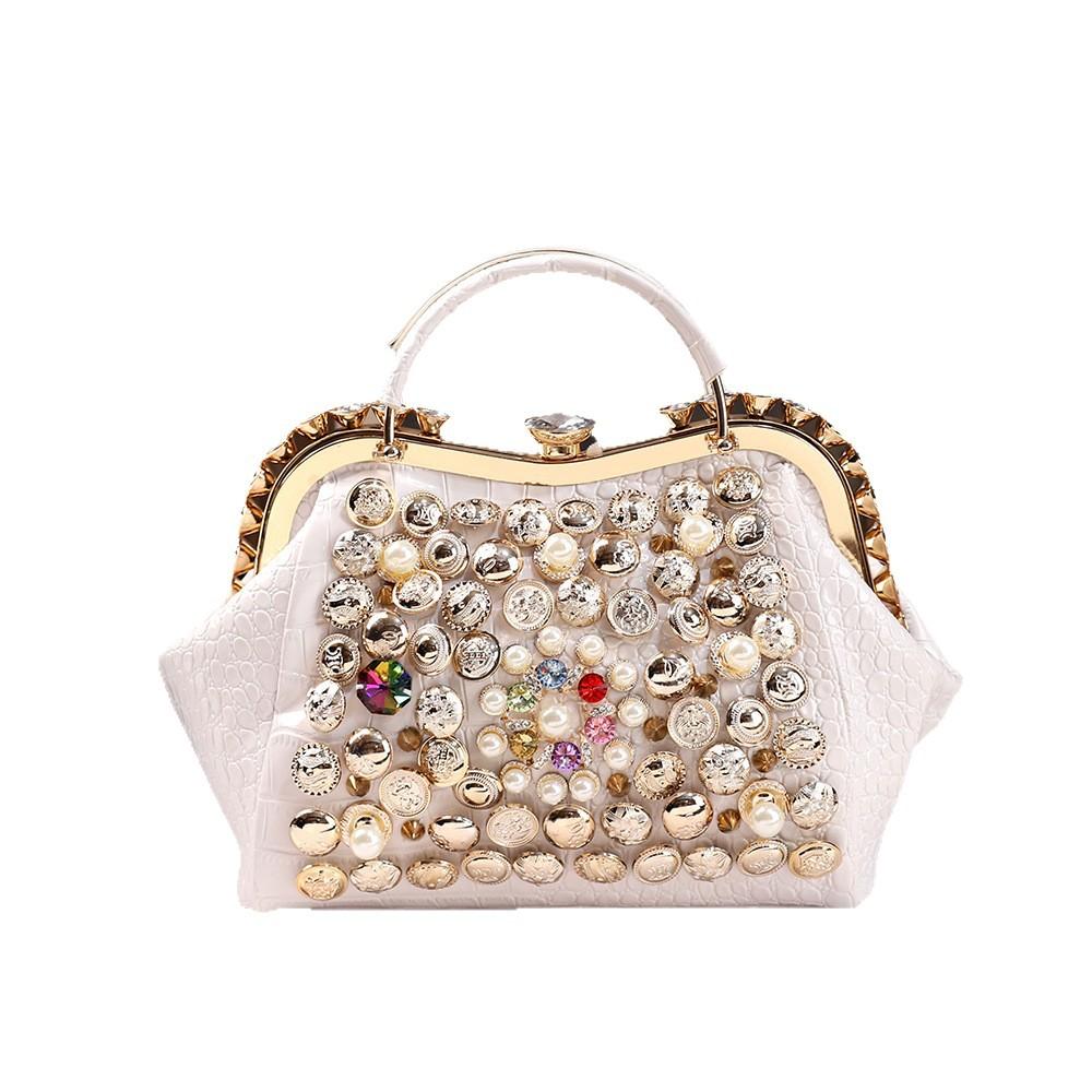 Personalized Women'S Bags, Fashionable Portable Bucket Bags, Handmade Beaded Rhinestones, Trendy Shoulder Messenger Bags.