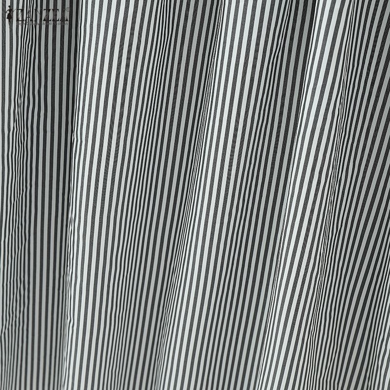 ZANZEA Rochie Casual Femei cu Gât Rotund, Mânecă Scurtă, Imbinare cu Dungi, Largă