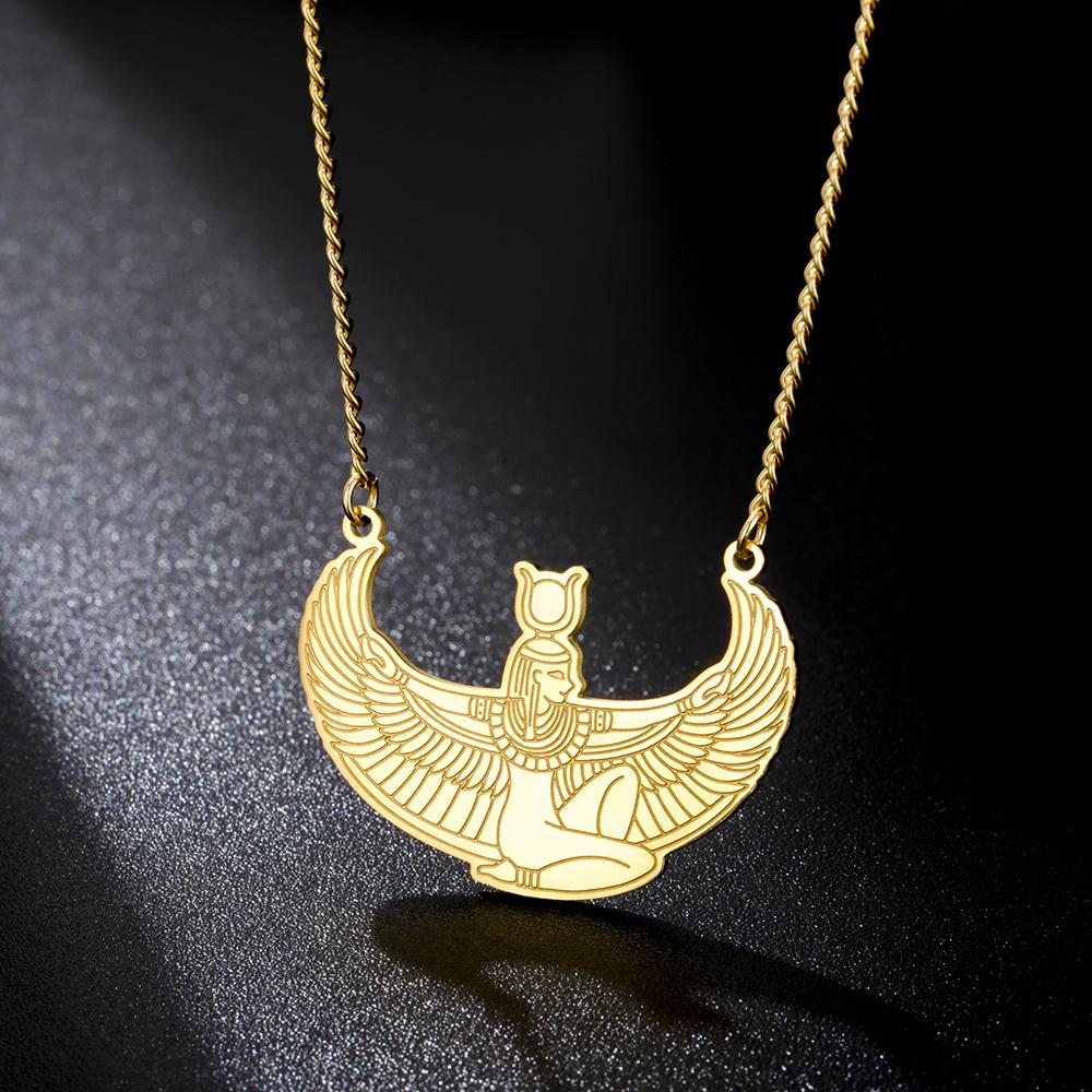 Egyptská Okřídlená Bohyně Hathor Přívěsek Náhrdelník Starověká Mytologie Ochranný Amulet Nerezová Ocel Dámské Šperky