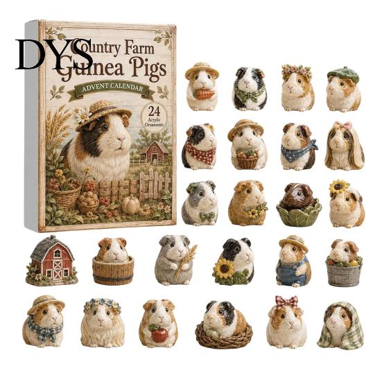 Christmas Collection Toys Advent Calendar with 24 Guinea Pig, Garden Theme Cute Countdown Blind Box Animal Figurines, Decorative Healing Ornaments for