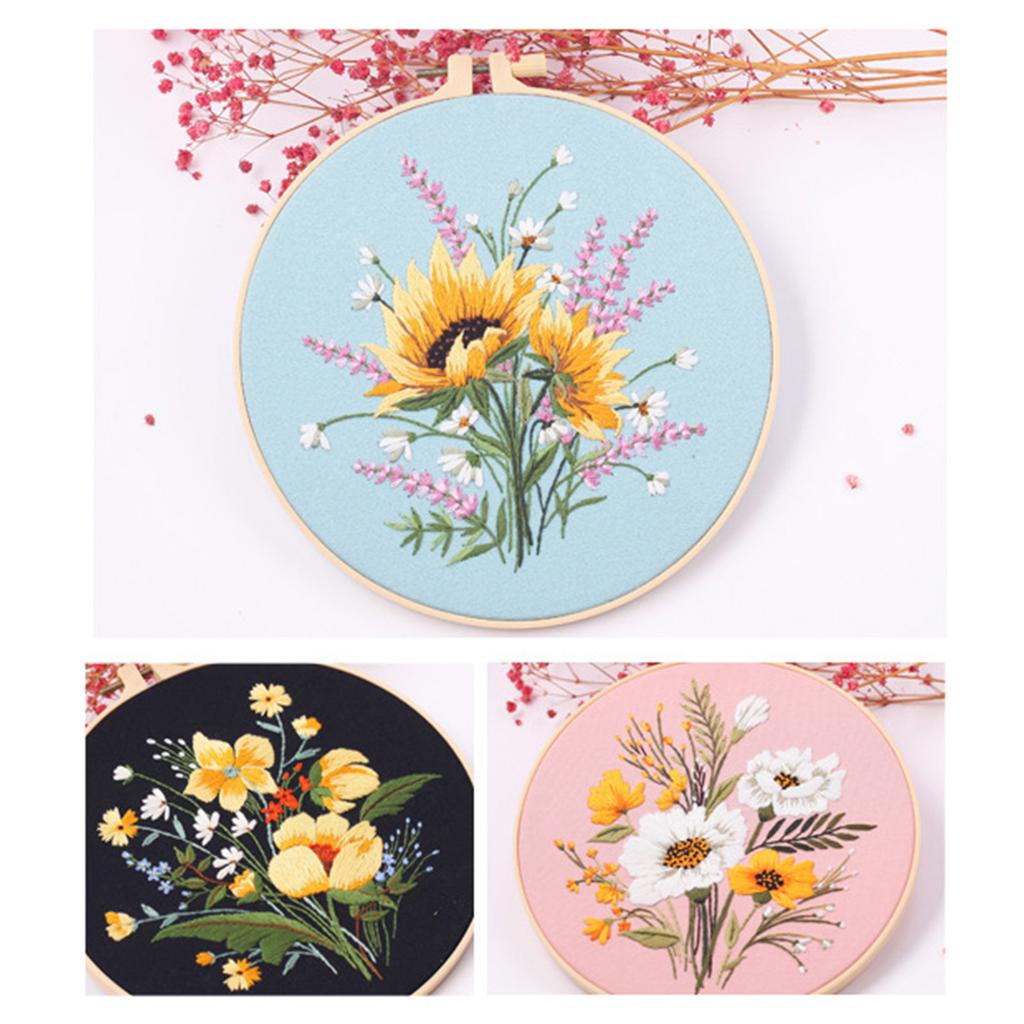 Embroidery Starter Kits with Pattern and Instructions Cross Stitches Set Flower Plant Stamped Embroidery Hoop Needlework