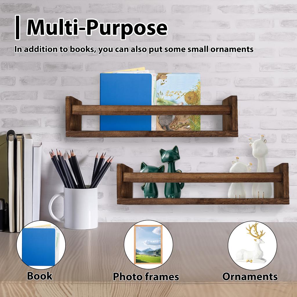 3Pcs Wooden Floating Shelves Wall Mounted Book Shelves Multi purpose Storage Rack Floating Nursery Book Shelves for Home Bedroom