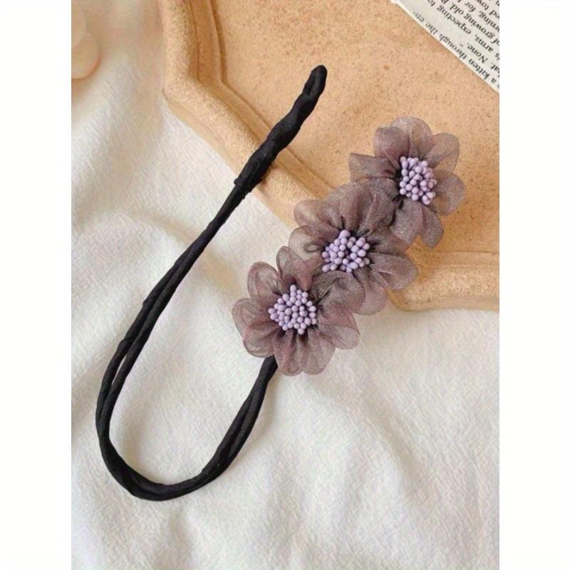 

1pc Super Fairy Organza Flower Hair Scrunchie Bun Maker Ring, Slouchy Messy Bun Curler Hair Styling Tool, Pearl Hair Accessory фиолетовый