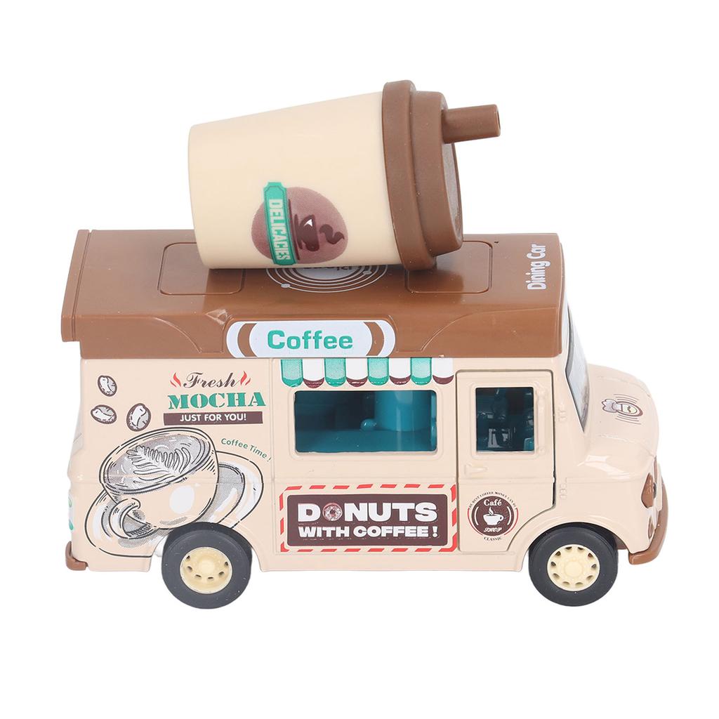 1:36 Magnetic Induction Alloy Die Cast Food Truck Kid Light Music Alloy Pull Back Car Pretend Play Toy Coffee Truck