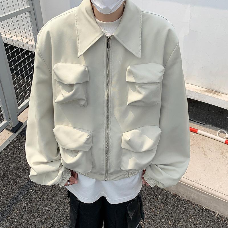 

American men s cropped jacket men s spring and autumn new ruffian handsome trend male aviator lapel men s jacket 2XL