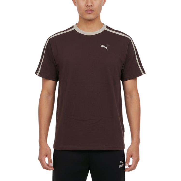 Men's PUMA T7 T-Shirts Men's Chocolate Brown Crew Neck Moderate